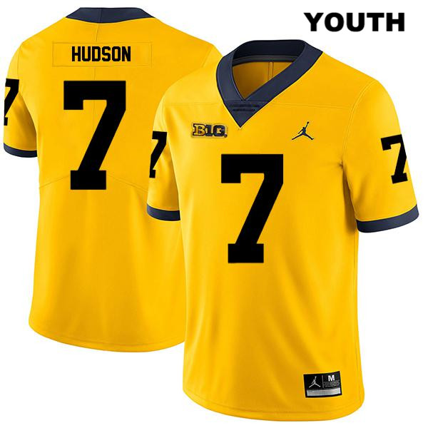 Youth NCAA Michigan Wolverines Khaleke Hudson #7 Yellow Jordan Brand Authentic Stitched Legend Football College Jersey FN25O26QJ